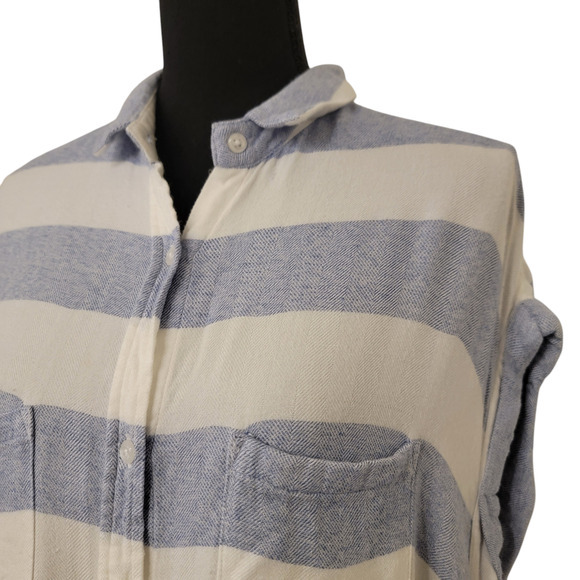 Rails Striped Button Collar Cap Sleeve Beachy Coastal Nautical Fisherman Blue - Picture 11 of 14